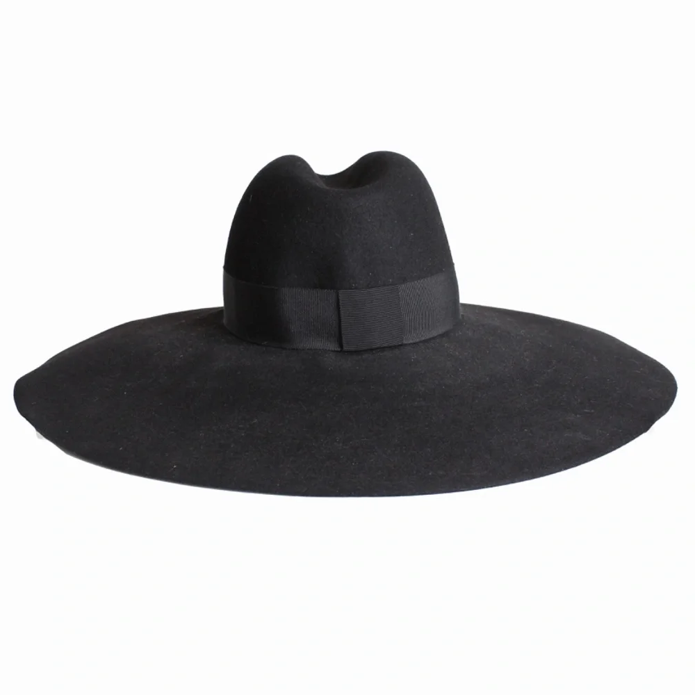 Saint Laurent Hat Wide Brim Oversized Black Rabbit Fur Felt Hedi Slimane Size 56